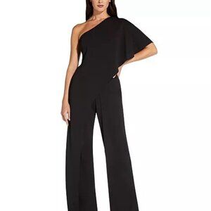 New Adrianna Papell Women Size 10 Jumpsuit Black One Shoulder Wide Leg Cocktail